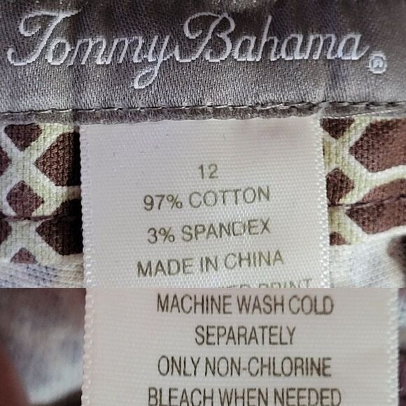 Tommy Bahama Capri Pants 12 Brown Mod Geometric Print Stretch Cotton Resort - Picture 4 of 13